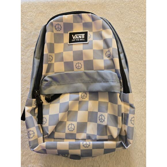 VANS Other - Vans Small Backpack Blue White Checkered Peace Sign NWOT
